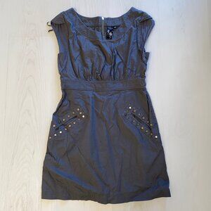 Guess Utility Dress in Army Gray with Cap Sleeves, Studded Pockets & Zipper